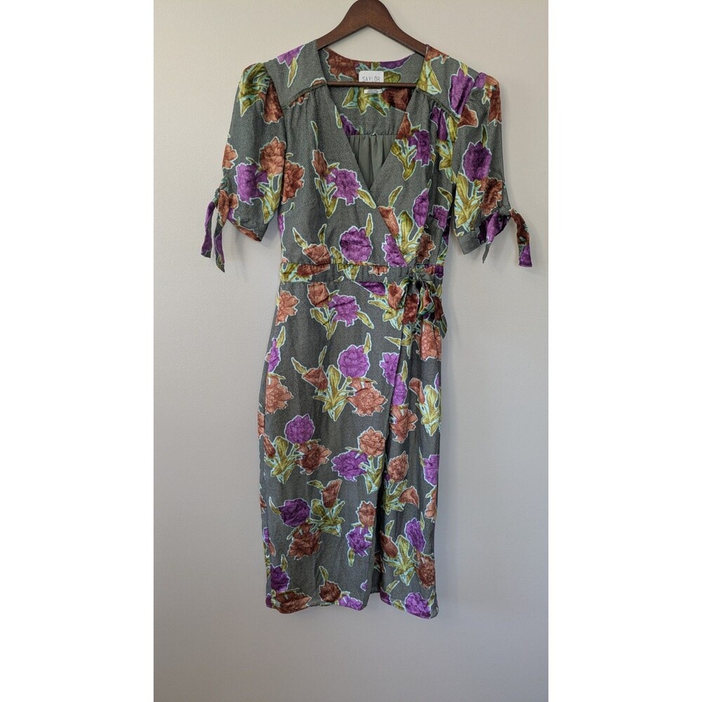 Saylor Wrap Dress S Midi Floral Puff Sleeve Classic Colorful Textured Feminine